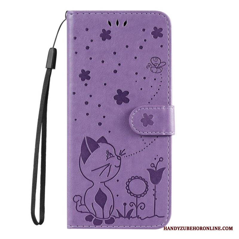 Etui Folio do Honor Magic 5 Lite z Łańcuch Kot I Pszczoła Z Smyczą