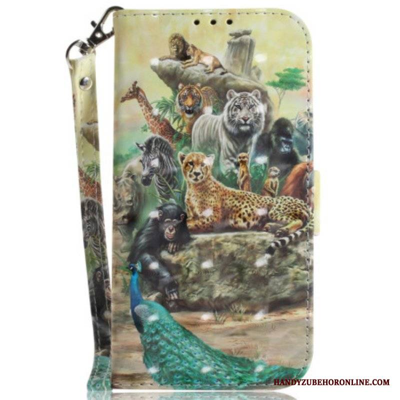 Etui Folio do Honor Magic 5 Lite z Łańcuch Stringi Safari Animals