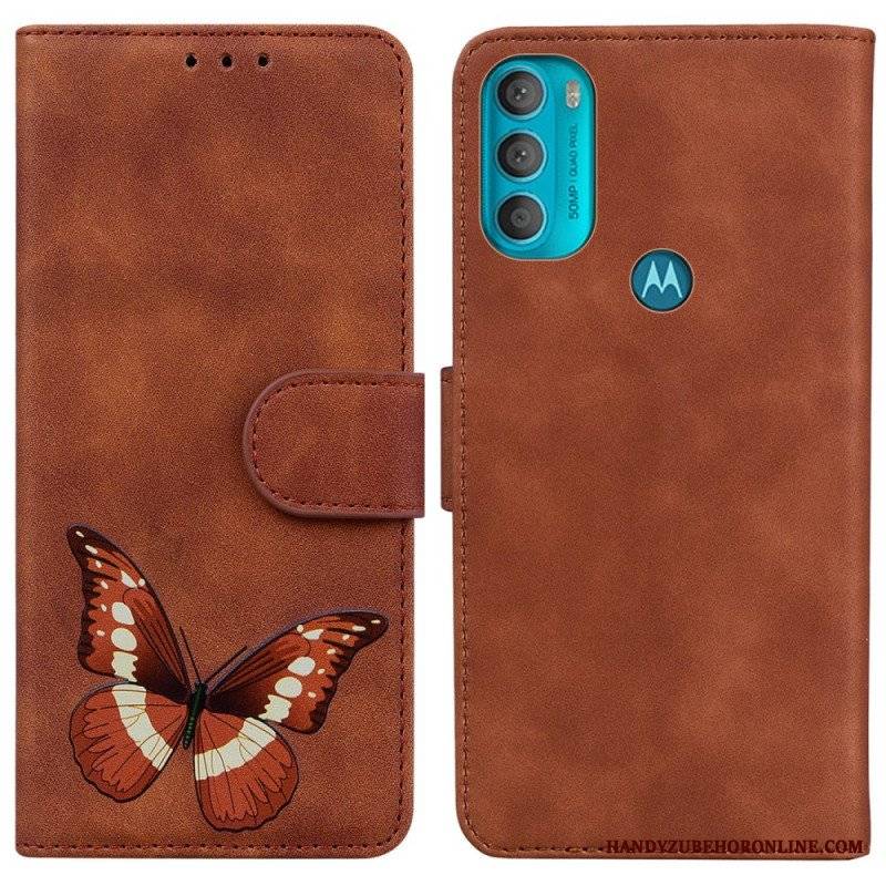 Etui Folio do Moto G71 5G Motyl Dotykający Skóry