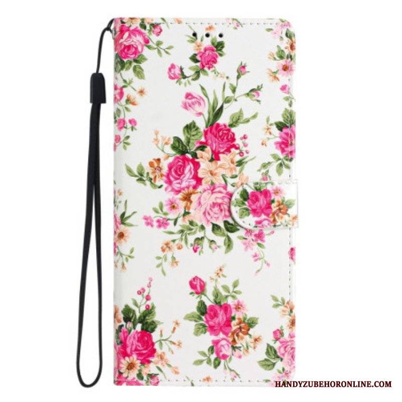 Etui Folio do Moto G73 5G z Łańcuch Pasek Liberty Flowers