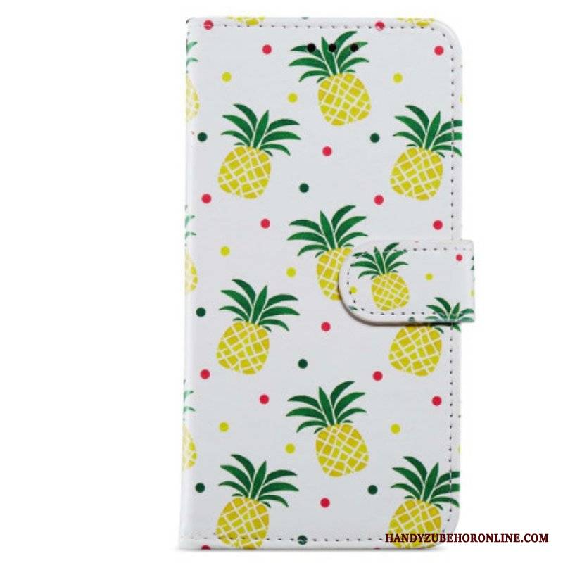 Etui Folio do Moto G73 5G z Łańcuch Paskowaty Ananas