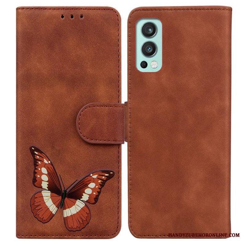 Etui Folio do OnePlus Nord 2 5G Motyl Dotykający Skóry