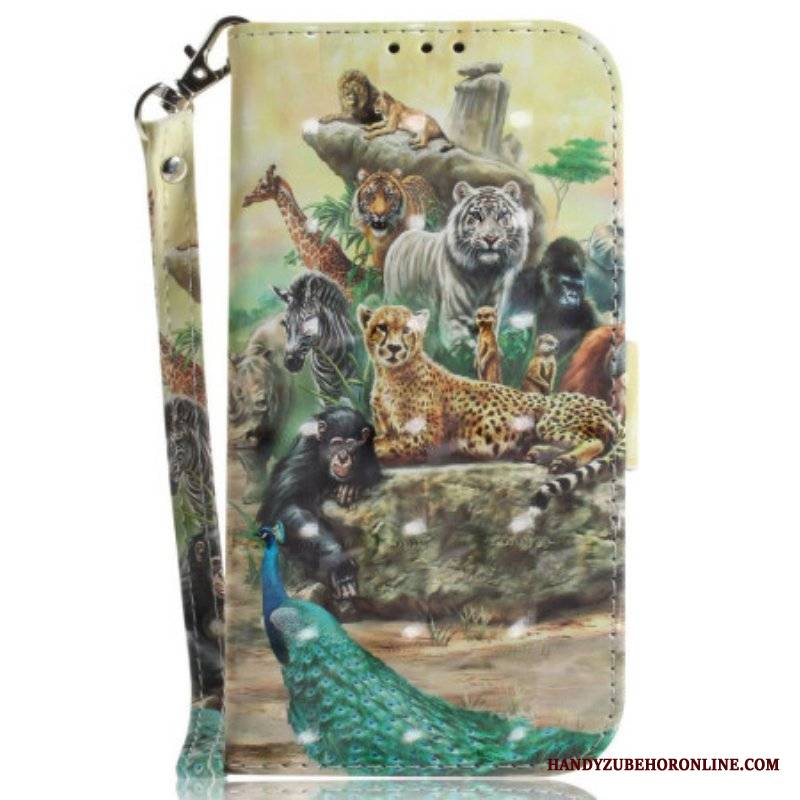 Etui Folio do OnePlus Nord 2T 5G z Łańcuch Stringi Safari Animals