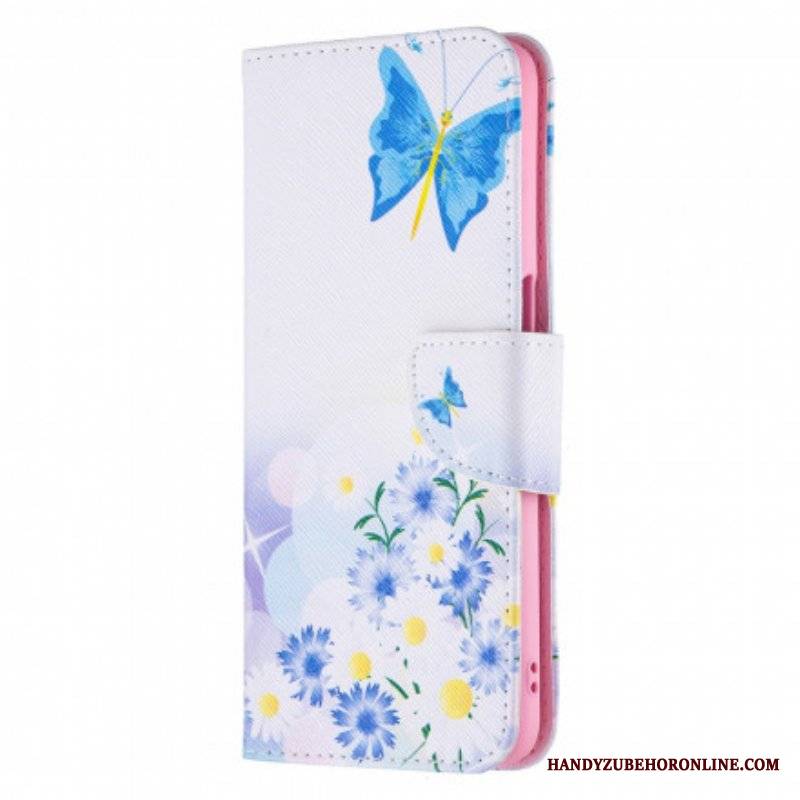 Etui Folio do Oppo A54 5G / A74 5G Malowane Motyle I Kwiaty