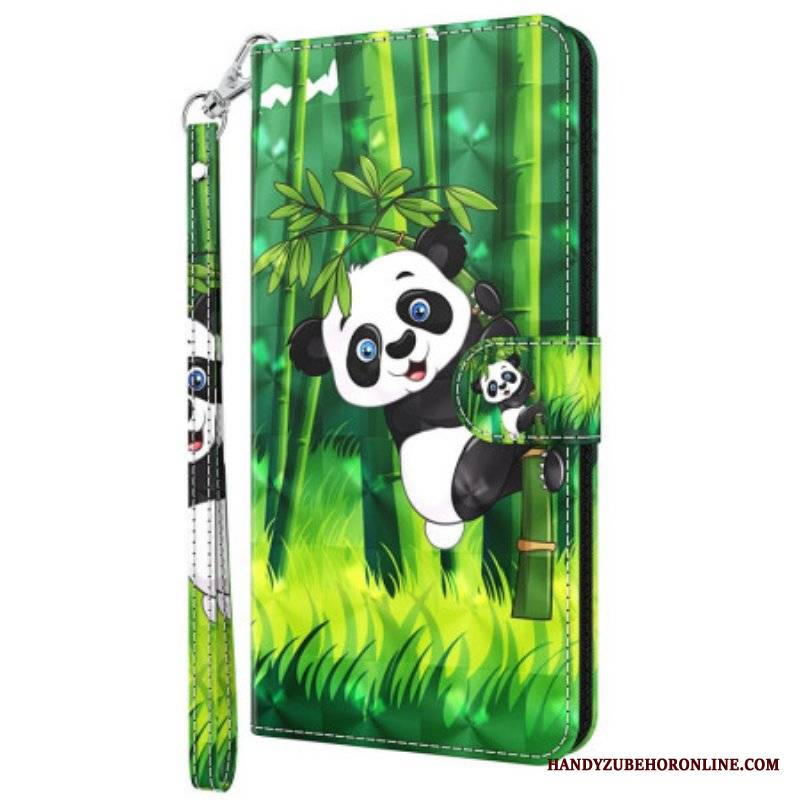 Etui Folio do Oppo A54 5G / A74 5G z Łańcuch Panda I Bambus Z Smyczą