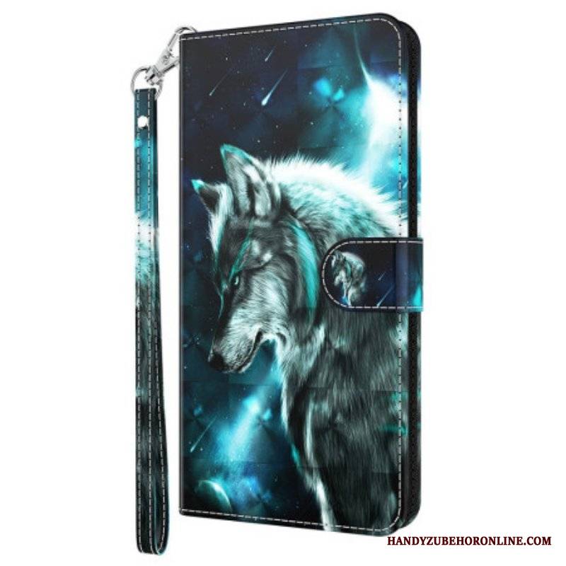 Etui Folio do Oppo A54 5G / A74 5G z Łańcuch Smycz Wilk