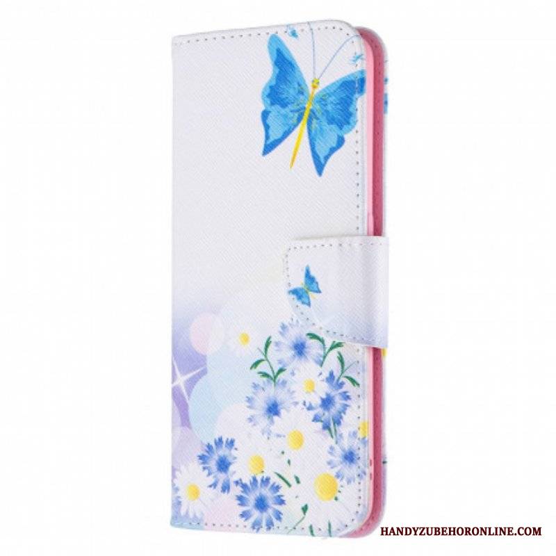 Etui Folio do Oppo A94 5G Malowane Motyle I Kwiaty