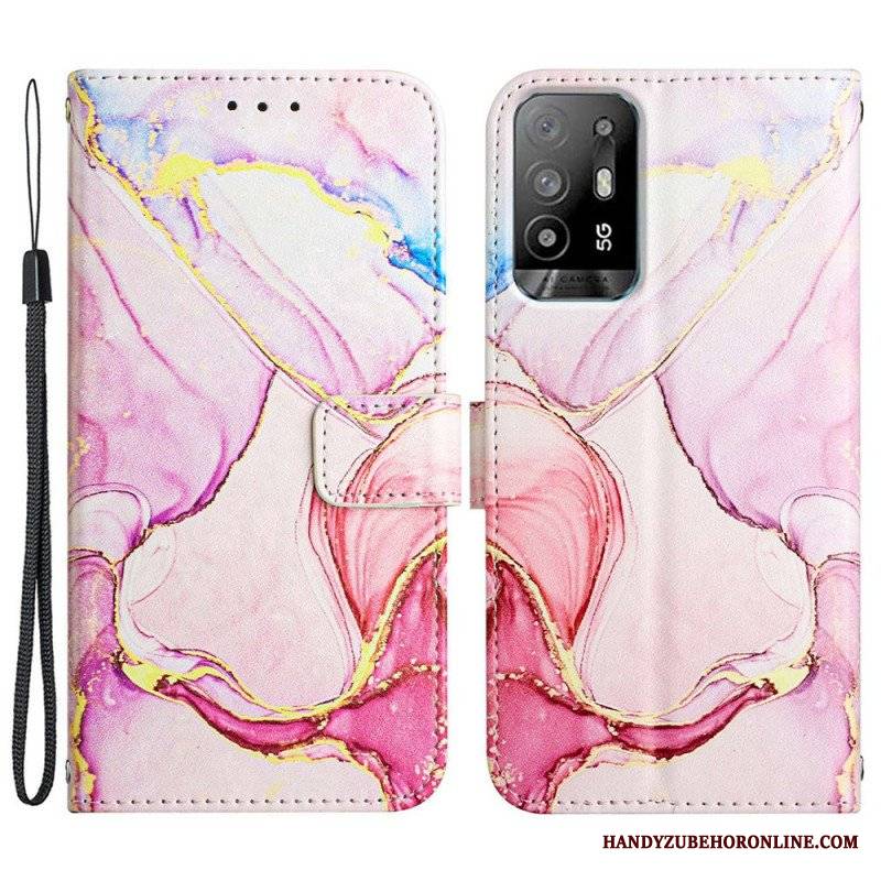 Etui Folio do Oppo A94 5G Marmur Ze Smyczą