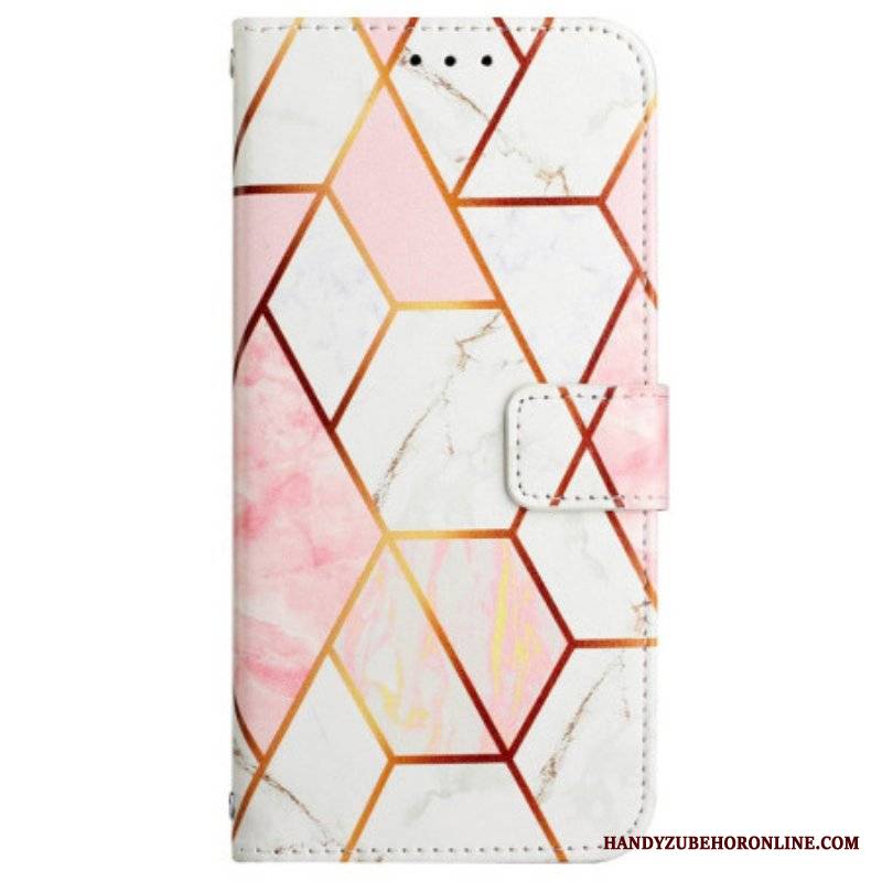 Etui Folio do Oppo A94 5G Marmurowy Geometryczny Z Paskiem