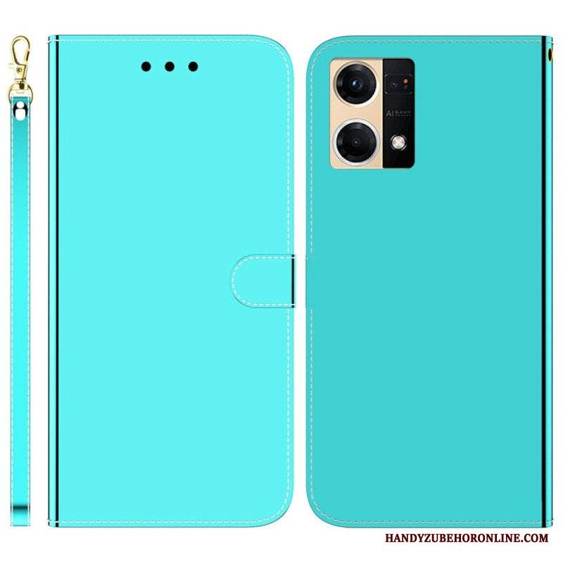 Etui Folio do Oppo Reno 7 Sztuczna Lustrzana Skóra Z Paskiem