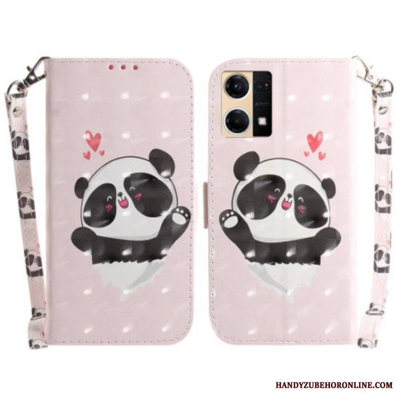 Etui Folio do Oppo Reno 7 z Łańcuch Panda Love Ze Smyczą