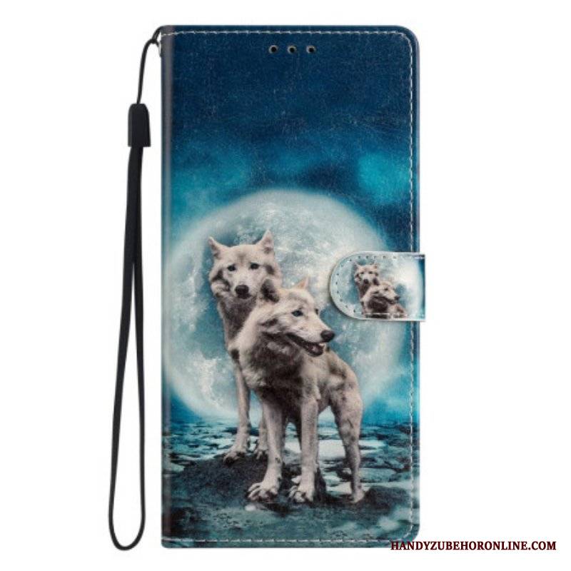 Etui Folio do Oppo Reno 8 z Łańcuch Smycz Wilk