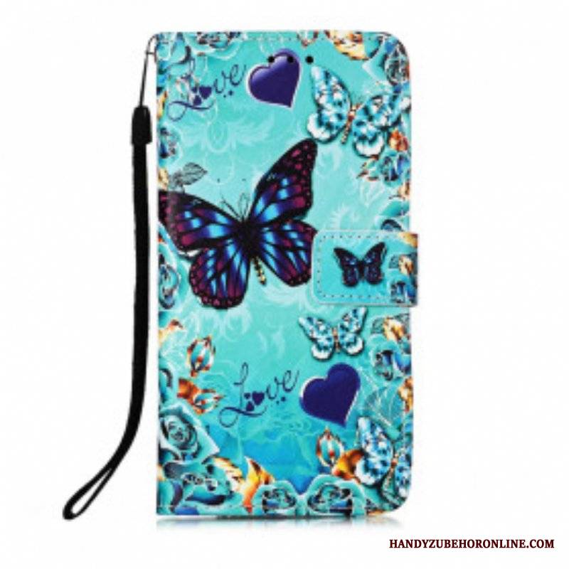 Etui Folio do Poco M3 z Łańcuch Miłość Motyle Strappy