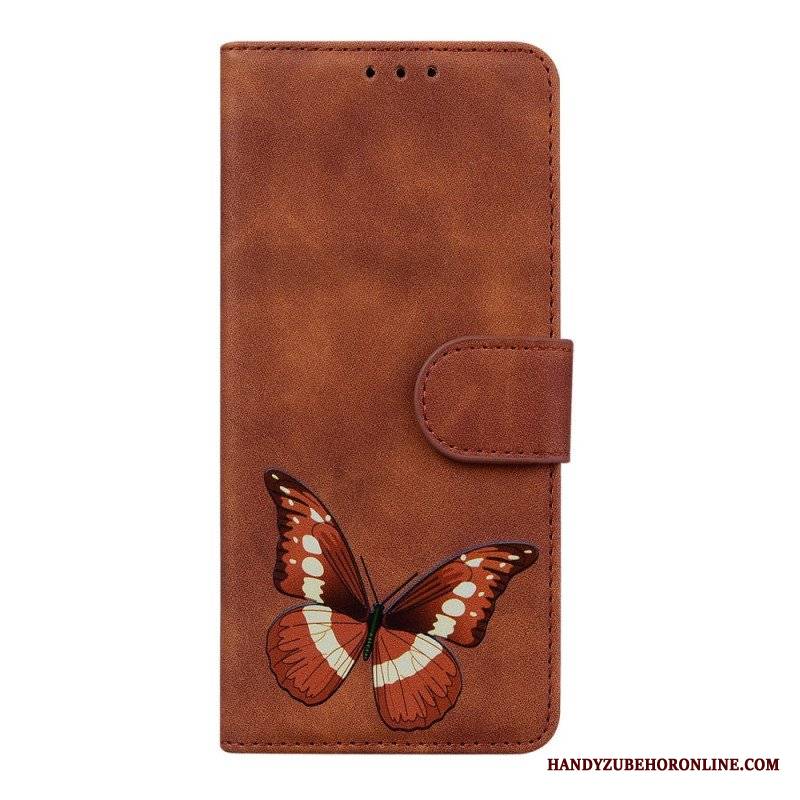 Etui Folio do Poco M4 Pro 5G Motyl Dotykający Skóry