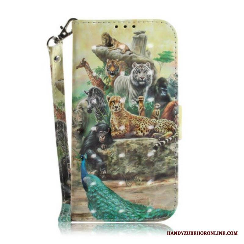 Etui Folio do Poco X3 / X3 Pro / X3 NFC z Łańcuch Stringi Safari Animals