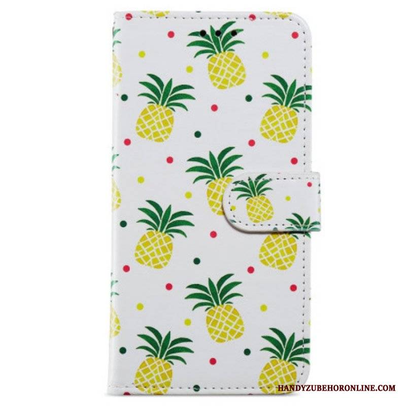 Etui Folio do Poco X4 Pro 5G z Łańcuch Paskowaty Ananas