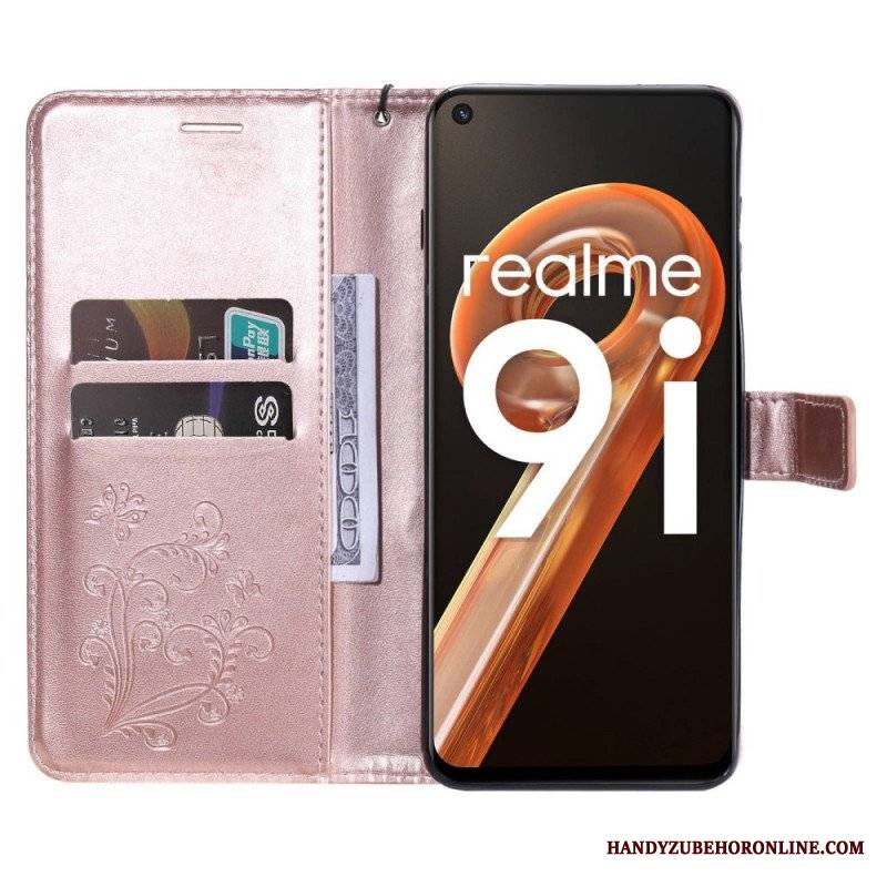 Etui Folio do Realme 9i z Łańcuch Gigantyczny Motyl Z Paskami