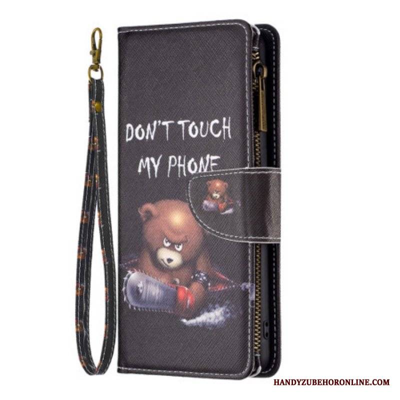 Etui Folio do Realme C35 z Łańcuch Zapinana Na Zamek Saszetka Dangerous Bear Z Paskami