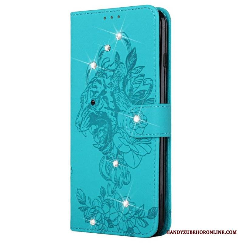 Etui Folio do Samsung Galaxy A13 5G / A04s Barokowy Tygrys I Diamenty