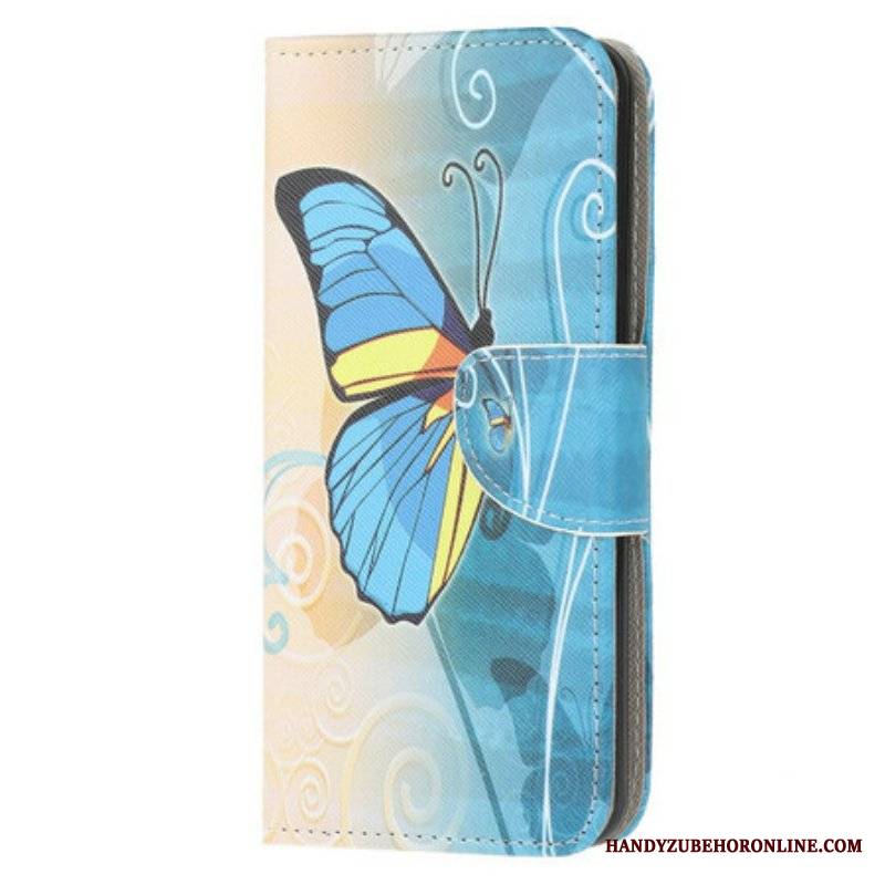 Etui Folio do Samsung Galaxy A52 4G / A52 5G / A52s 5G Niebieski I Żółty Motyl