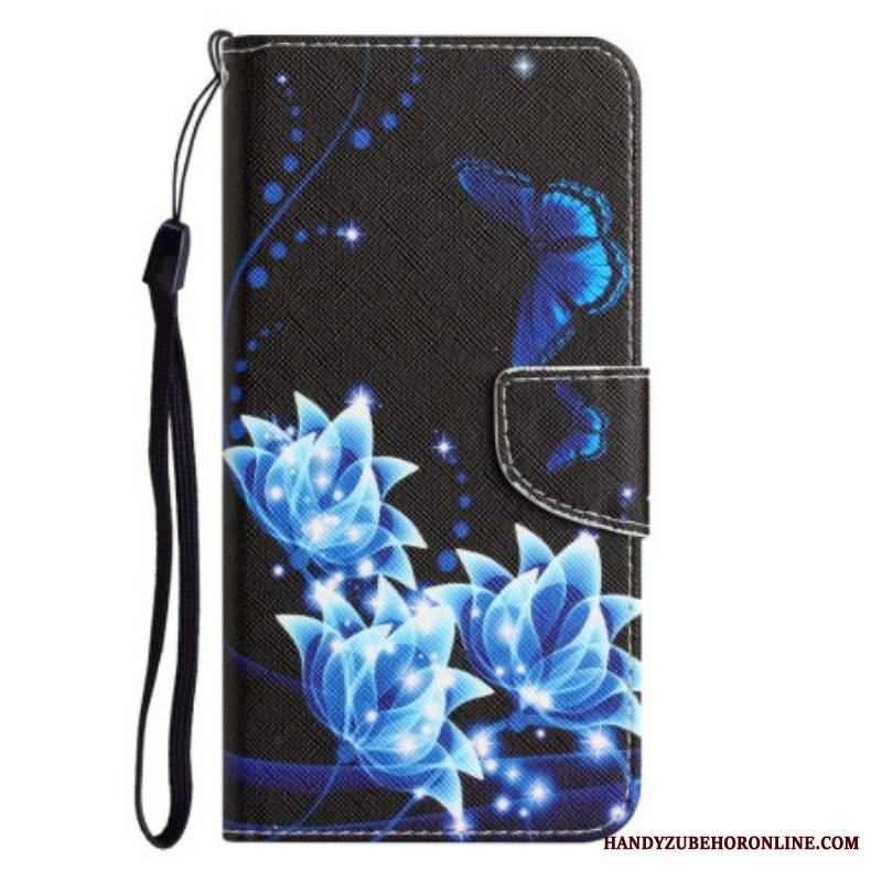 Etui Folio do Samsung Galaxy A54 5G z Łańcuch Motyle W Nocy Strappy