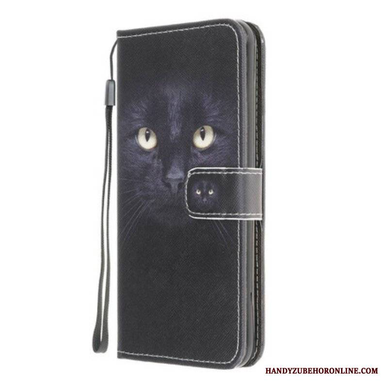 Etui Folio do Samsung Galaxy M12 / A12 z Łańcuch Czarne Kocie Oczy W Paski