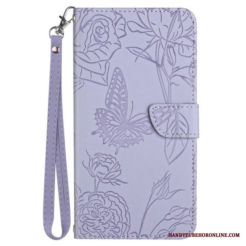 Etui Folio do Samsung Galaxy M23 5G Dyskretne Motyle I Smycz