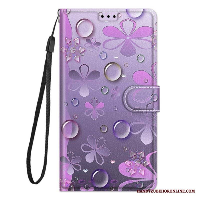 Etui Folio do Samsung Galaxy M23 5G Krople Wody Ze Smyczą