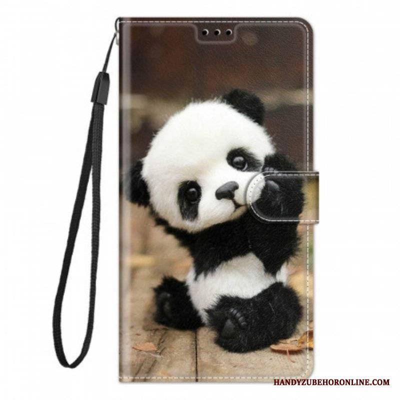 Etui Folio do Samsung Galaxy M23 5G z Łańcuch Mała Panda Z Paskiem