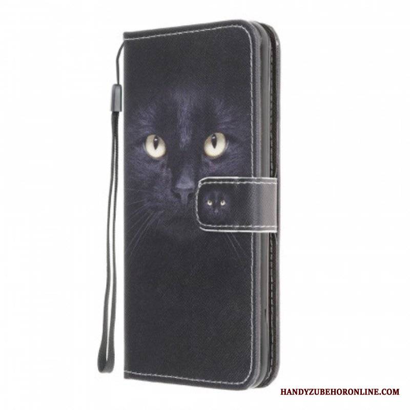 Etui Folio do Samsung Galaxy M32 z Łańcuch Czarne Kocie Oczy W Paski