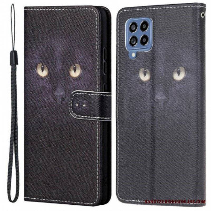 Etui Folio do Samsung Galaxy M53 5G z Łańcuch Paskowate Kocie Oczy