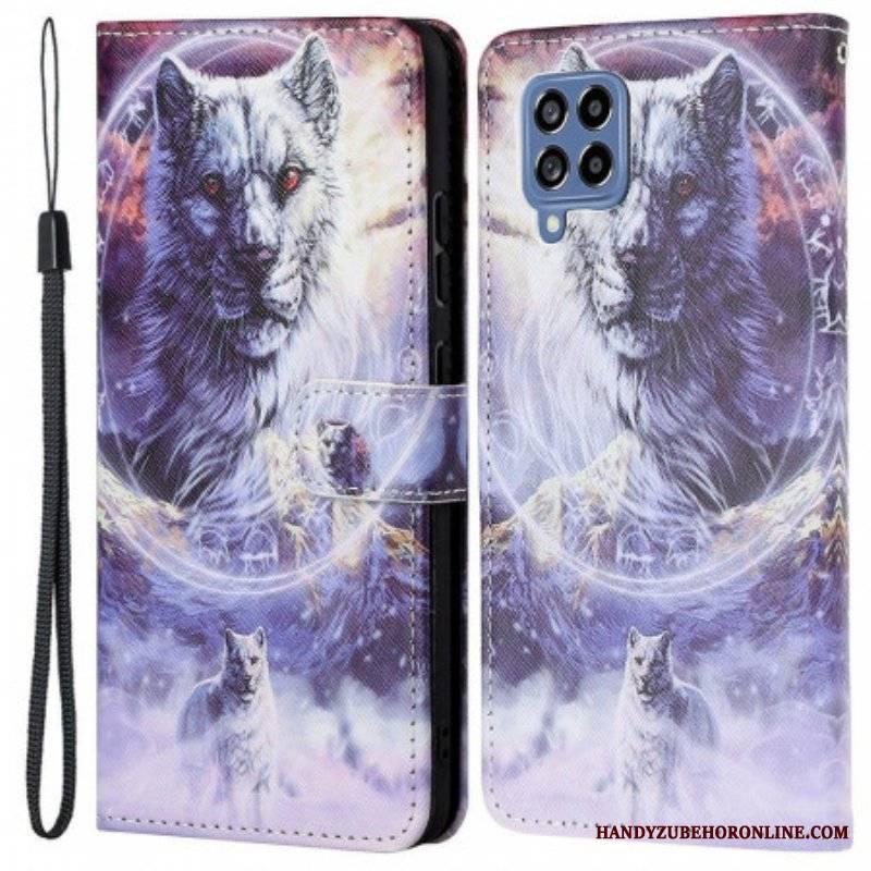 Etui Folio do Samsung Galaxy M53 5G z Łańcuch Smycz Wilk