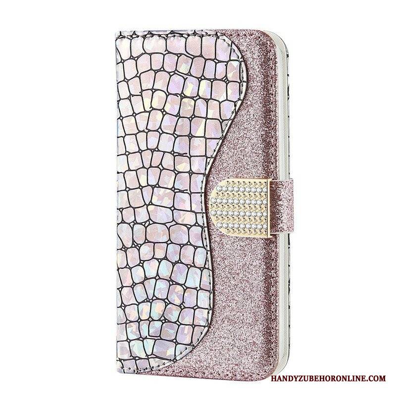 Etui Folio do Samsung Galaxy S21 FE Krokodyle Diamenty