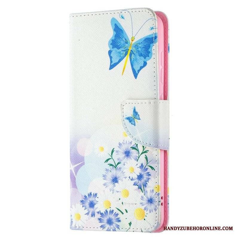 Etui Folio do Samsung Galaxy S21 FE Malowane Motyle I Kwiaty