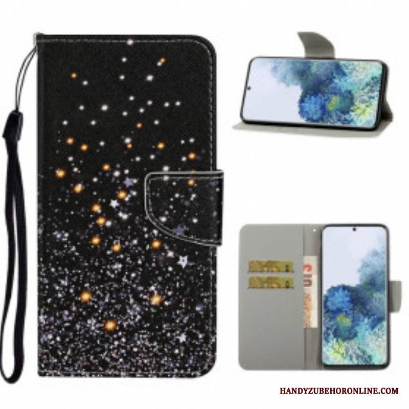 Etui Folio do Samsung Galaxy S21 Ultra 5G Gwiazdy I Cekiny Ze Smyczą