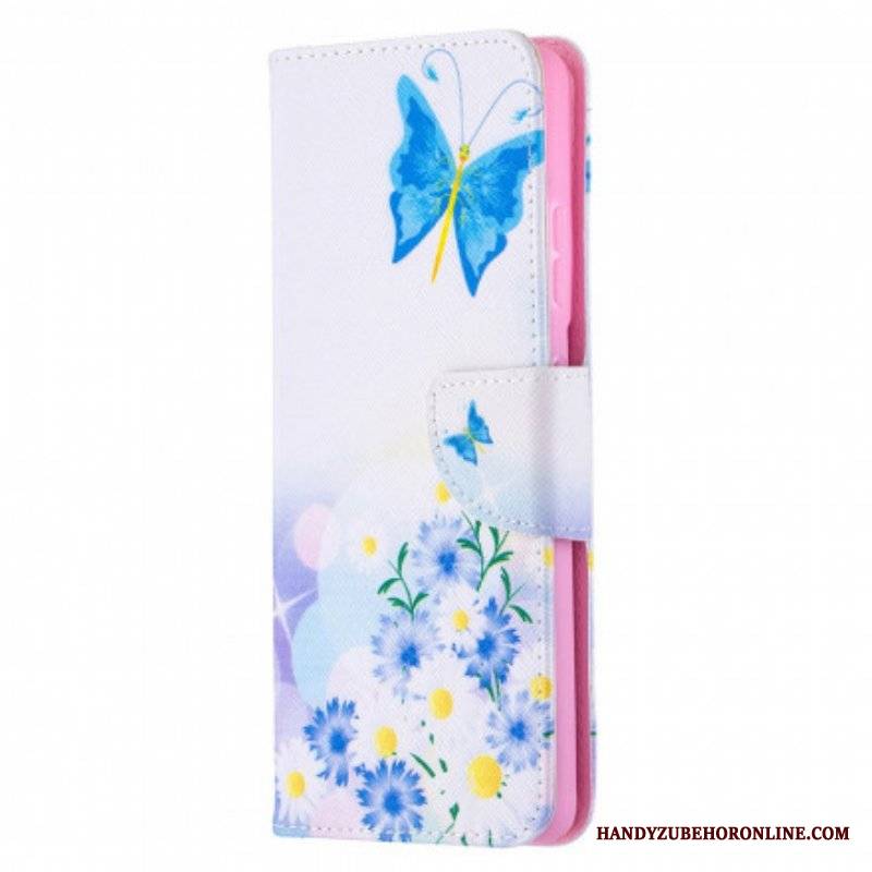 Etui Folio do Samsung Galaxy S21 Ultra 5G Malowane Motyle I Kwiaty