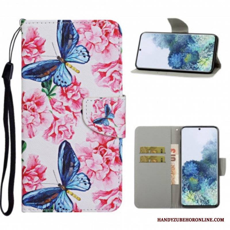 Etui Folio do Samsung Galaxy S21 Ultra 5G Smycz W Kwiaty Motyle