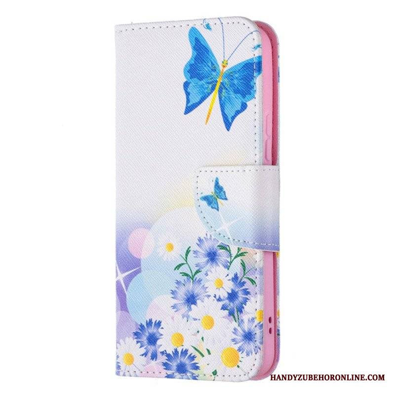 Etui Folio do Samsung Galaxy S22 5G Malowane Motyle I Kwiaty