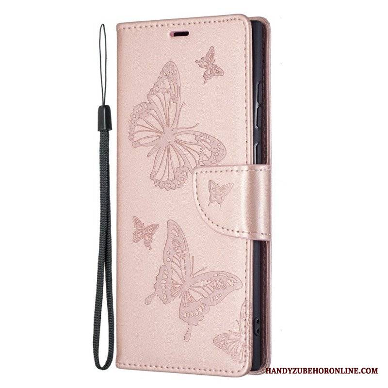 Etui Folio do Samsung Galaxy S22 Ultra 5G Motyle W Locie Z Smyczą