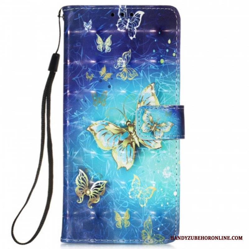 Etui Folio do Samsung Galaxy S22 Ultra 5G Smycz Złote Motyle