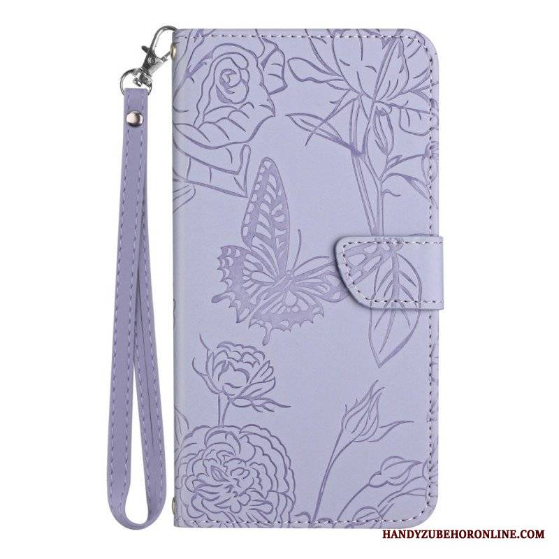 Etui Folio do Samsung Galaxy S23 5G Motyl Ze Smyczą