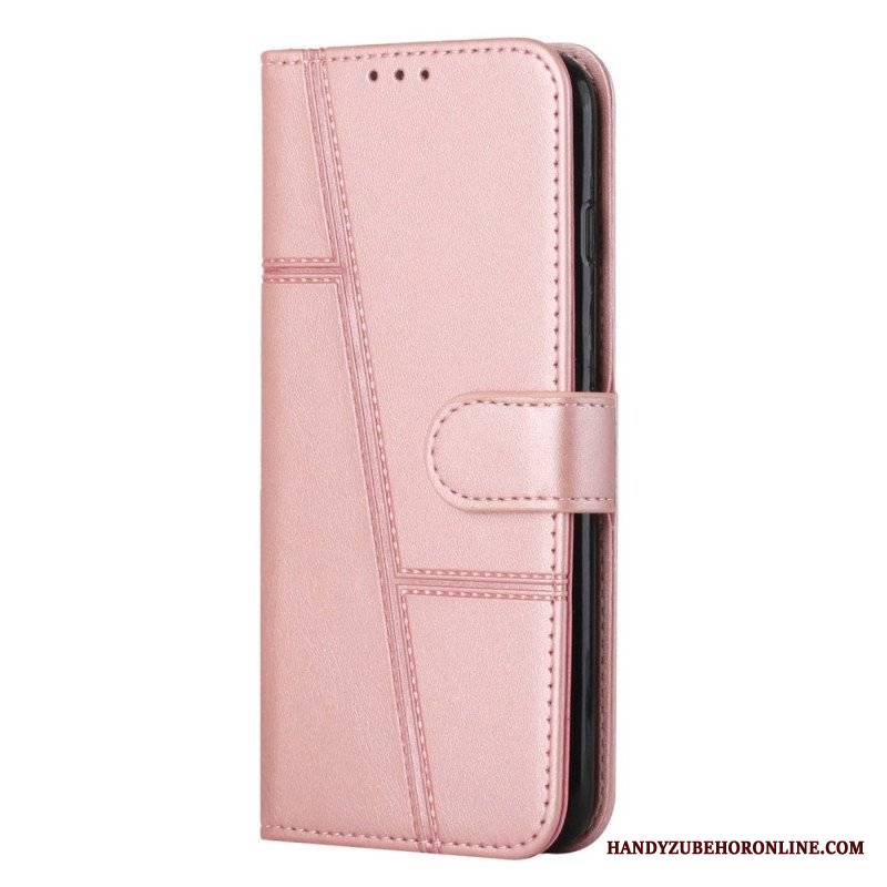 Etui Folio do Samsung Galaxy S23 5G z Łańcuch Paskowaty Geometryczny Skórzany Styl