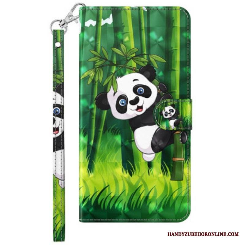 Etui Folio do Samsung Galaxy S23 Plus 5G z Łańcuch Panda I Bambus Z Smyczą