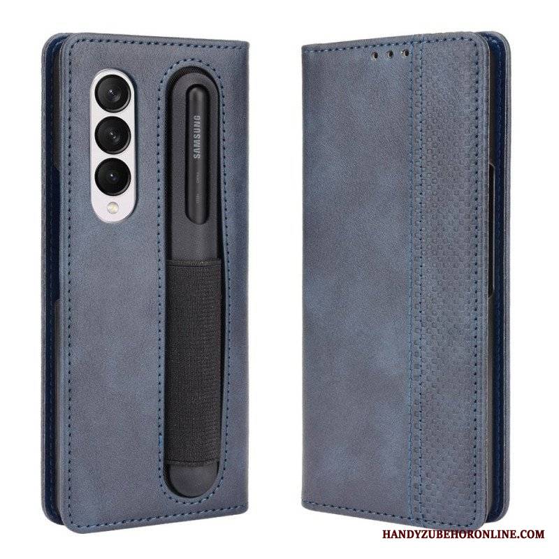 Etui Folio do Samsung Galaxy Z Fold 3 5G Stylizowany Uchwyt Na Rysik Z Efektem Skóry