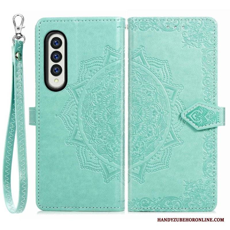 Etui Folio do Samsung Galaxy Z Fold 4 z Łańcuch Średniowieczna Mandala Z Paskami