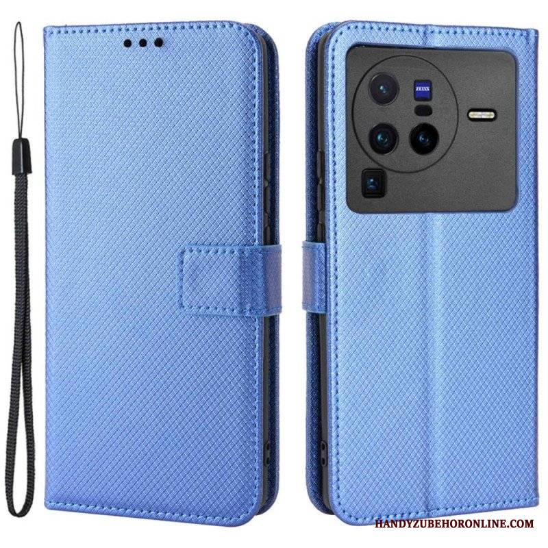 Etui Folio do Vivo X80 Pro z Łańcuch Pasek Z Włókna Węglowego