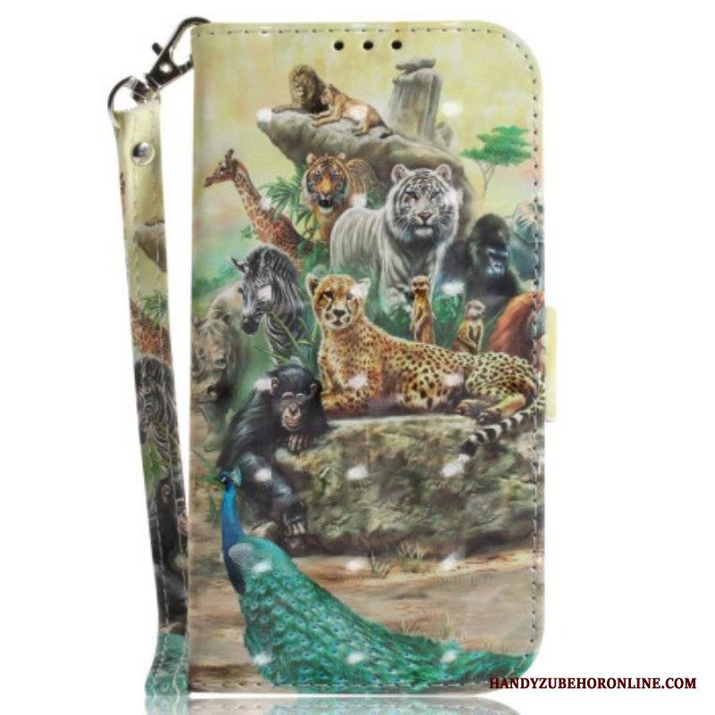 Etui Folio do Xiaomi 12 / 12X z Łańcuch Stringi Safari Animals