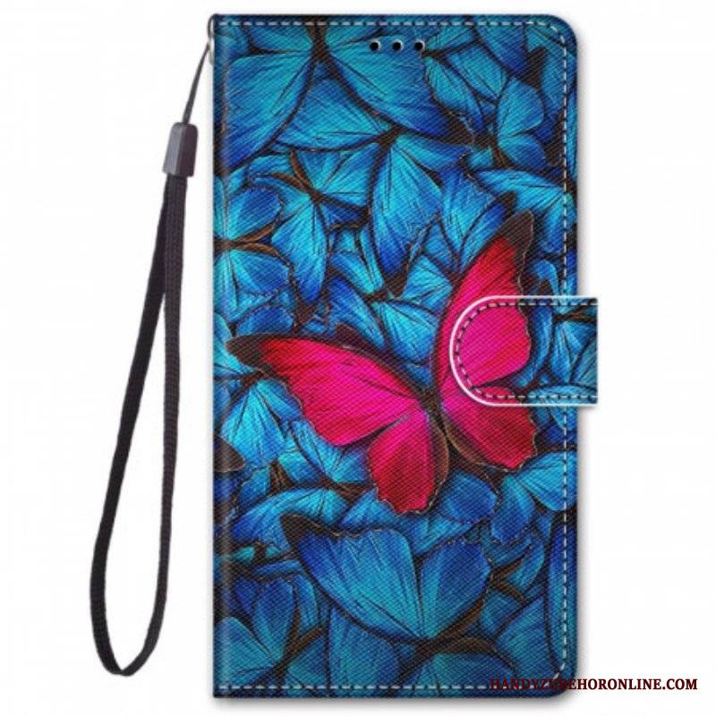 Etui Folio do Xiaomi Redmi Note 11 Pro Plus 5G Czerwony Motyl Niebieskim Tle