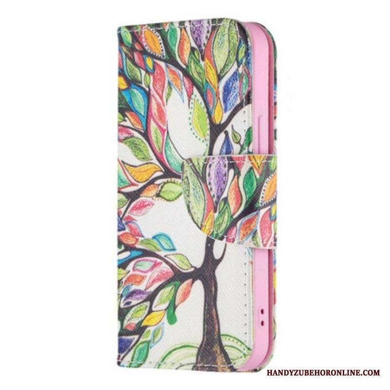 Etui Folio do iPhone 13 Mini Kolorowe Drzewo