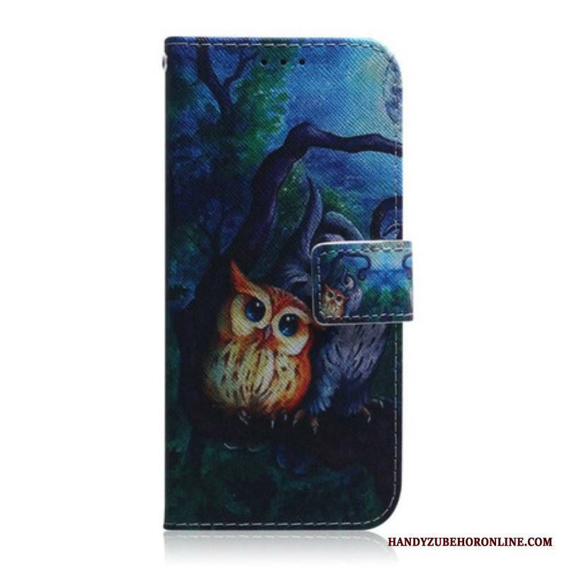 Etui Folio do iPhone 13 Pro Malowanie Sów